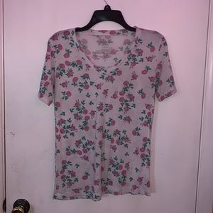 short sleeve blouse with pink flowers